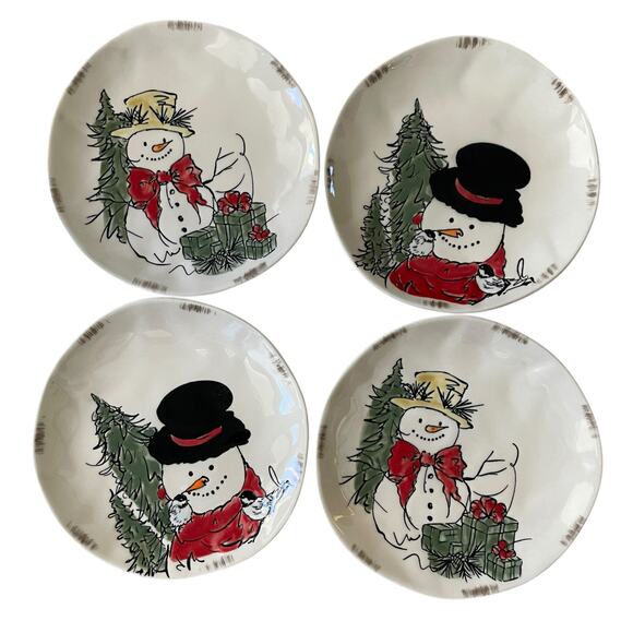 Grace Teaware Christmas SNOWMAN Porcelain Salad Plates 8.5in Set of 4 New - Picture 1 of 15